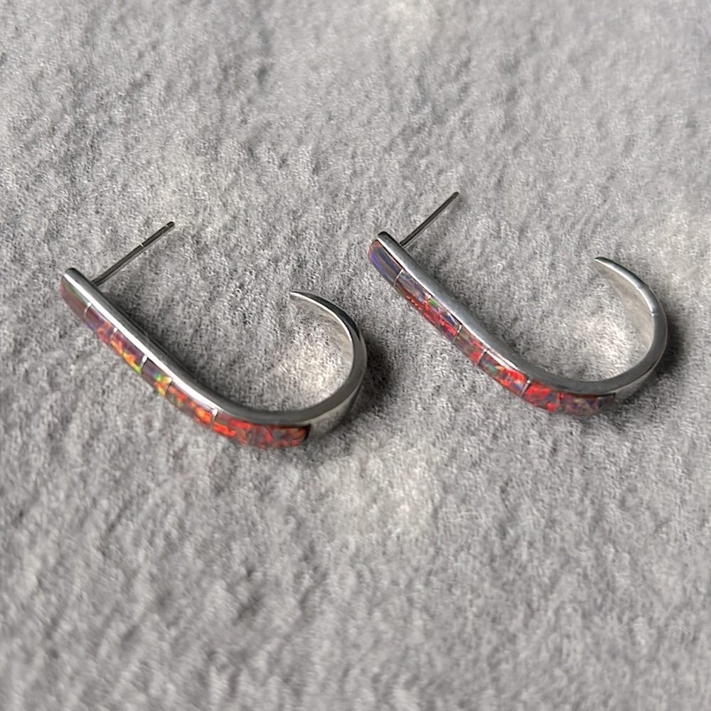 Sterling opal j hoop earrings